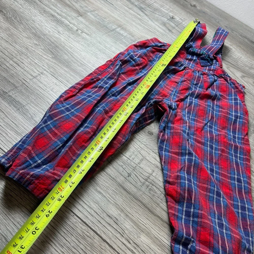 OshKosh‎ B'gosh Overalls Toddler 3T Red Blue Plaid Vintage Made in USA Bibs Bow